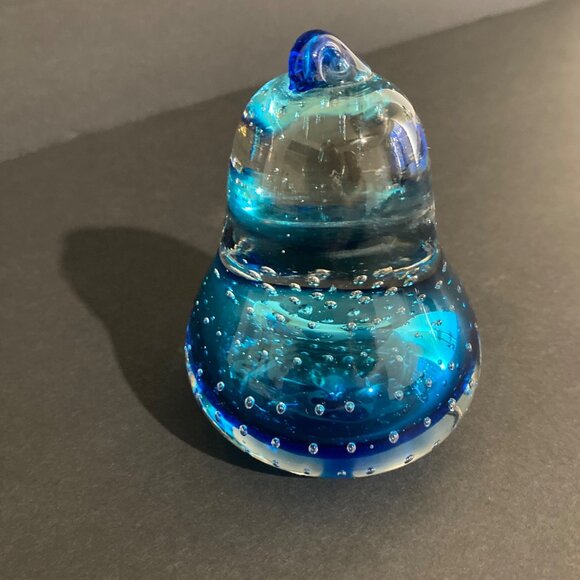 Vintage Blue Clear Pear Art Glass Paperweight Controlled Bubbles - Picture 4 of 7